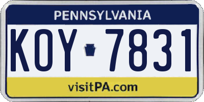 PA license plate KOY7831