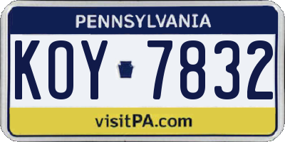 PA license plate KOY7832