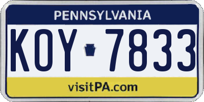 PA license plate KOY7833