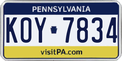 PA license plate KOY7834