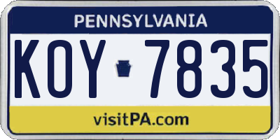 PA license plate KOY7835