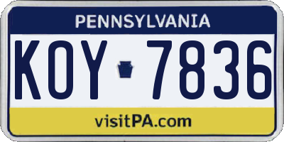 PA license plate KOY7836