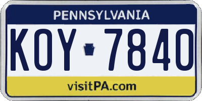 PA license plate KOY7840