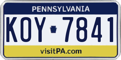 PA license plate KOY7841