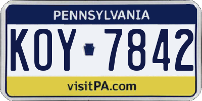 PA license plate KOY7842
