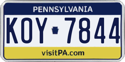 PA license plate KOY7844
