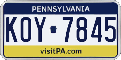PA license plate KOY7845