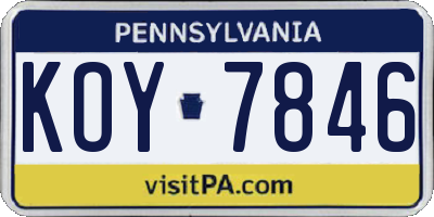 PA license plate KOY7846
