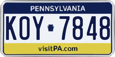 PA license plate KOY7848