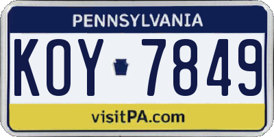 PA license plate KOY7849