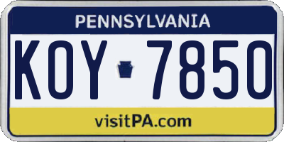 PA license plate KOY7850