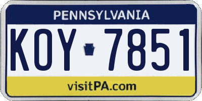 PA license plate KOY7851