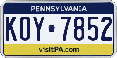 PA license plate KOY7852