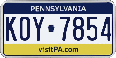 PA license plate KOY7854