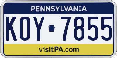 PA license plate KOY7855