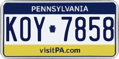 PA license plate KOY7858