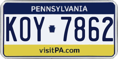 PA license plate KOY7862