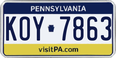 PA license plate KOY7863