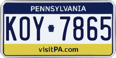 PA license plate KOY7865