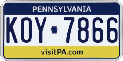 PA license plate KOY7866