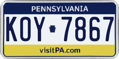 PA license plate KOY7867