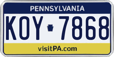 PA license plate KOY7868