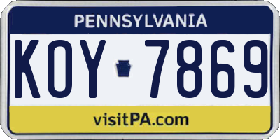 PA license plate KOY7869