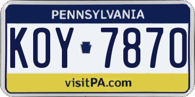 PA license plate KOY7870