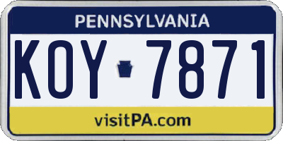 PA license plate KOY7871