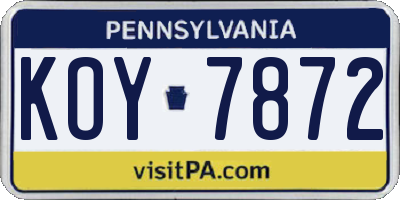 PA license plate KOY7872