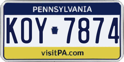 PA license plate KOY7874