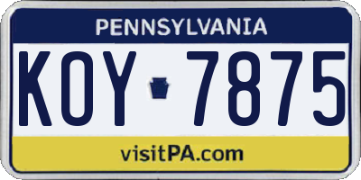 PA license plate KOY7875