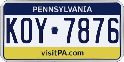 PA license plate KOY7876