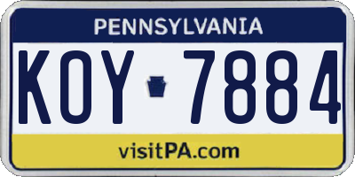 PA license plate KOY7884