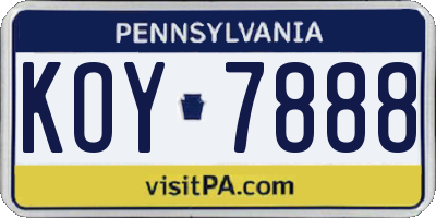 PA license plate KOY7888