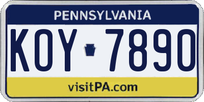 PA license plate KOY7890