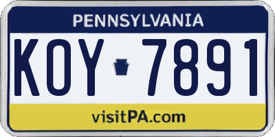 PA license plate KOY7891