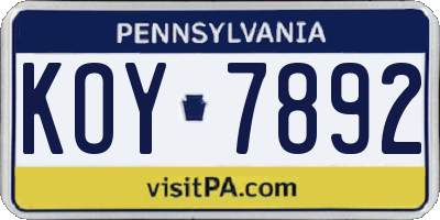 PA license plate KOY7892