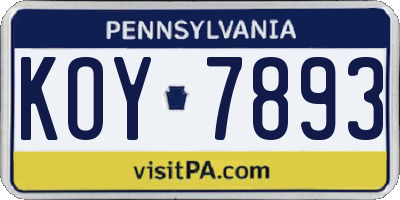 PA license plate KOY7893