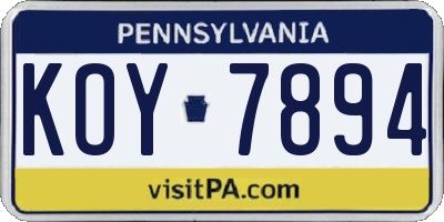 PA license plate KOY7894