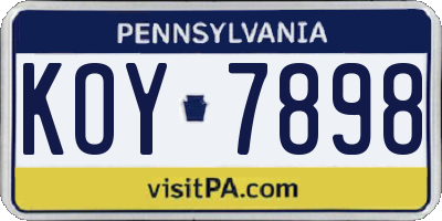 PA license plate KOY7898