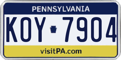 PA license plate KOY7904
