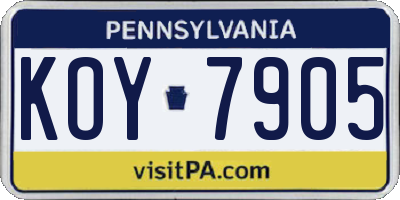 PA license plate KOY7905