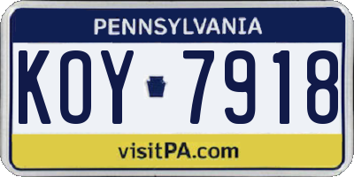 PA license plate KOY7918