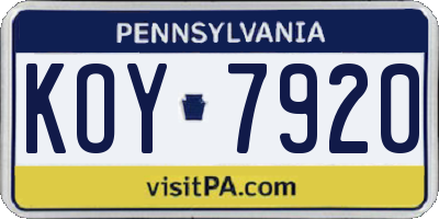 PA license plate KOY7920