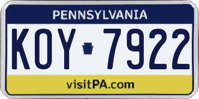PA license plate KOY7922