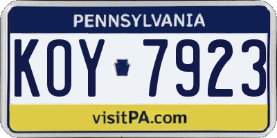PA license plate KOY7923