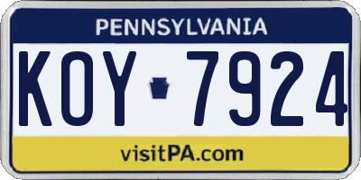 PA license plate KOY7924