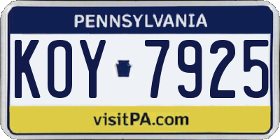 PA license plate KOY7925
