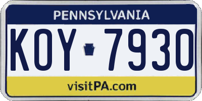 PA license plate KOY7930